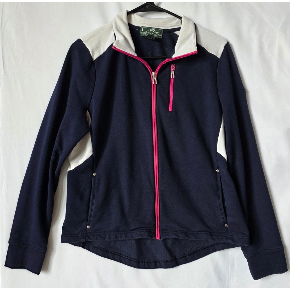 Lauren Ralph Lauren Active Navy Blue Colorblock Full Zip Track Jacket Womens L